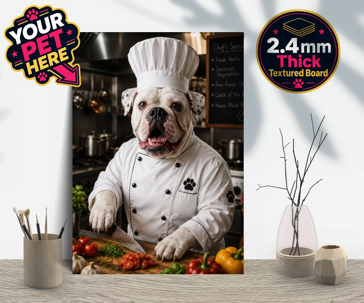 Personalised Master Paw Chef dog gallery boards featuring meet Master Paw Chef, the culinary canine ready to whisk you away into