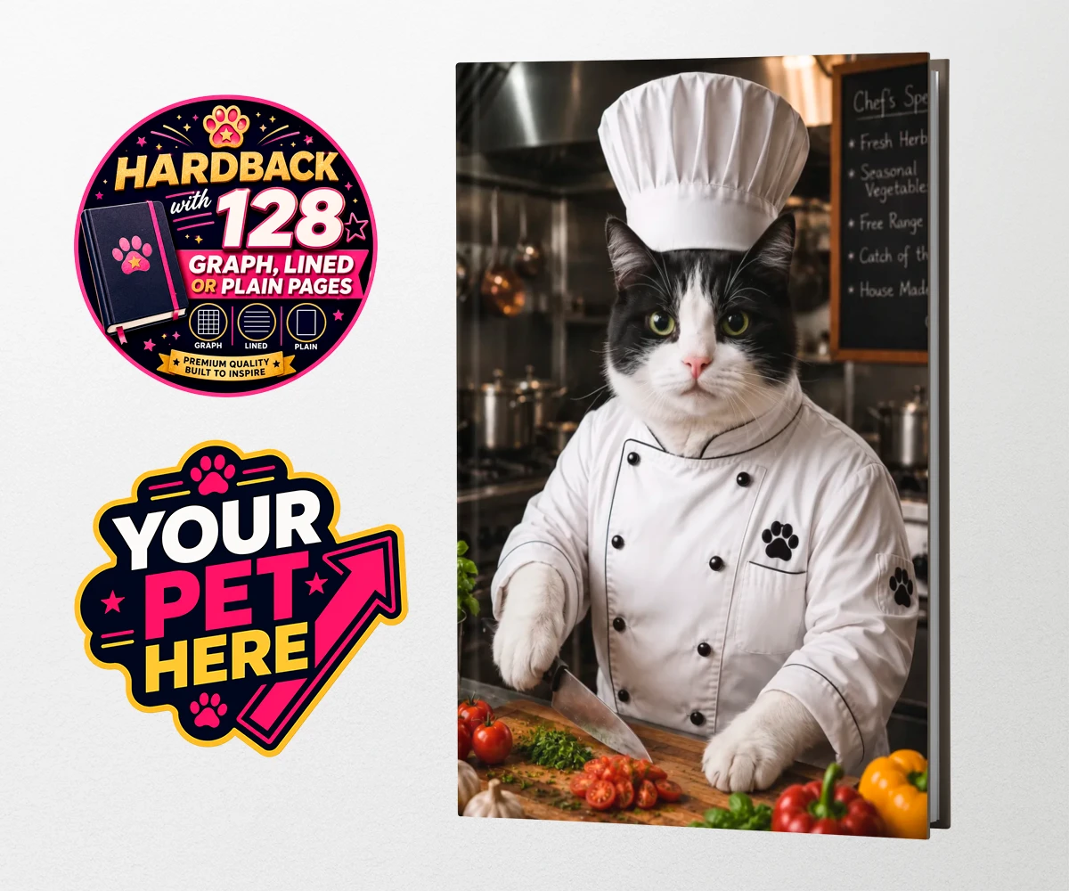 Personalised Master Paw Chef cat hardback notebooks featuring the purr-fect addition to any cat lover's home!