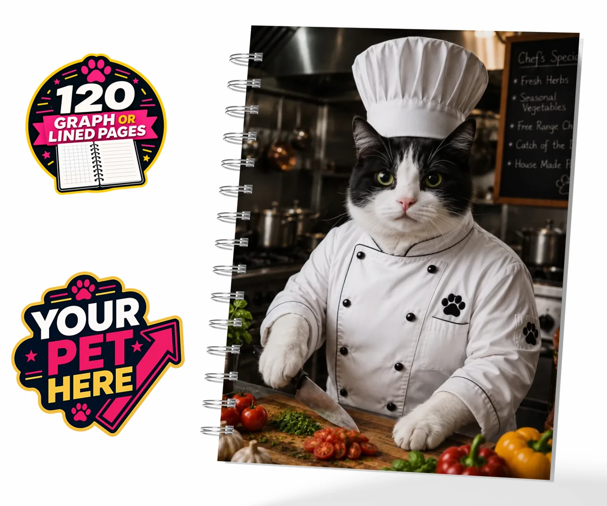 Personalised Master Paw Chef cat spiral notebook featuring the purr-fect addition to any cat lover's home!