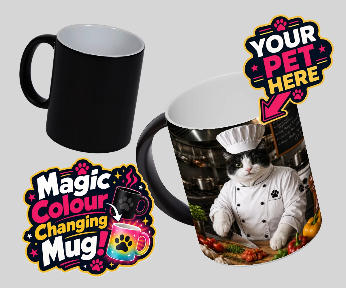 Personalised Master Paw Chef cat magic photo mugs featuring the purr-fect addition to any cat lover's home!