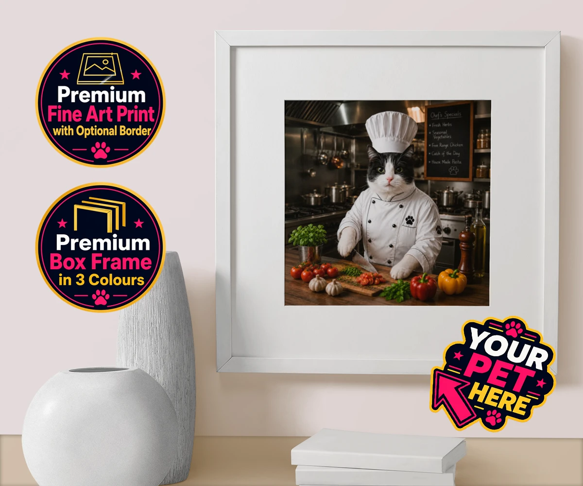 Personalised Master Paw Chef cat box framed print featuring the purr-fect addition to any cat lover's home!