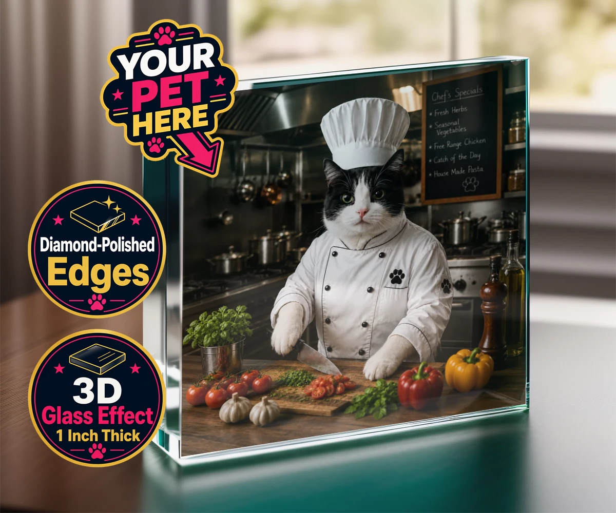 Personalised Master Paw Chef cat acrylic prisms featuring the purr-fect addition to any cat lover's home!
