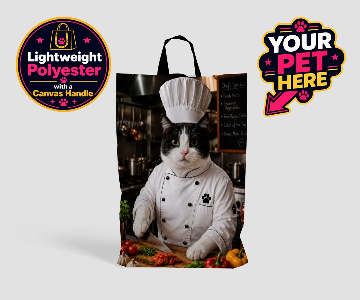 Personalised Master Paw Chef cat shopping bags featuring the purr-fect addition to any cat lover's home!