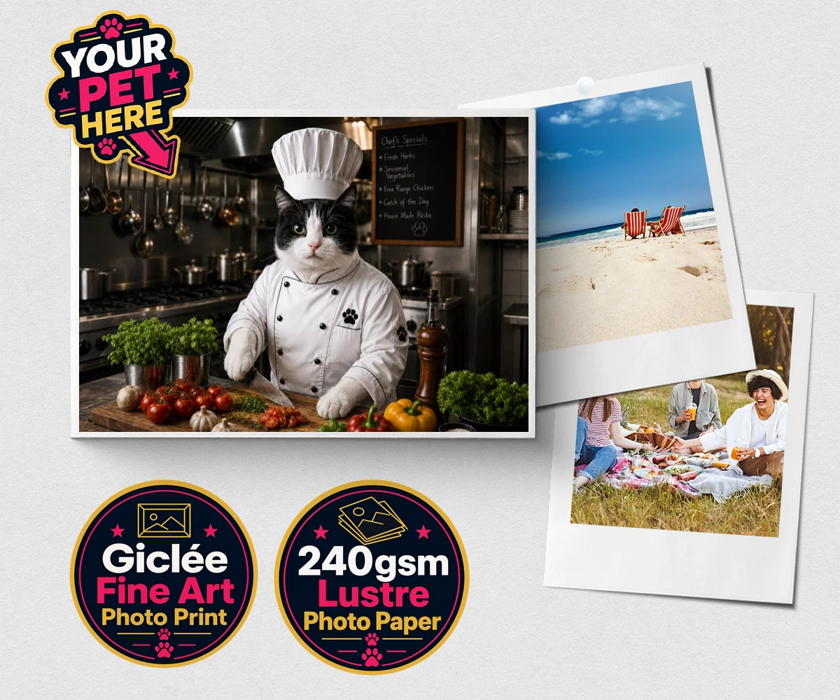 Personalised Master Paw Chef cat premium photo print featuring the purr-fect addition to any cat lover's home!
