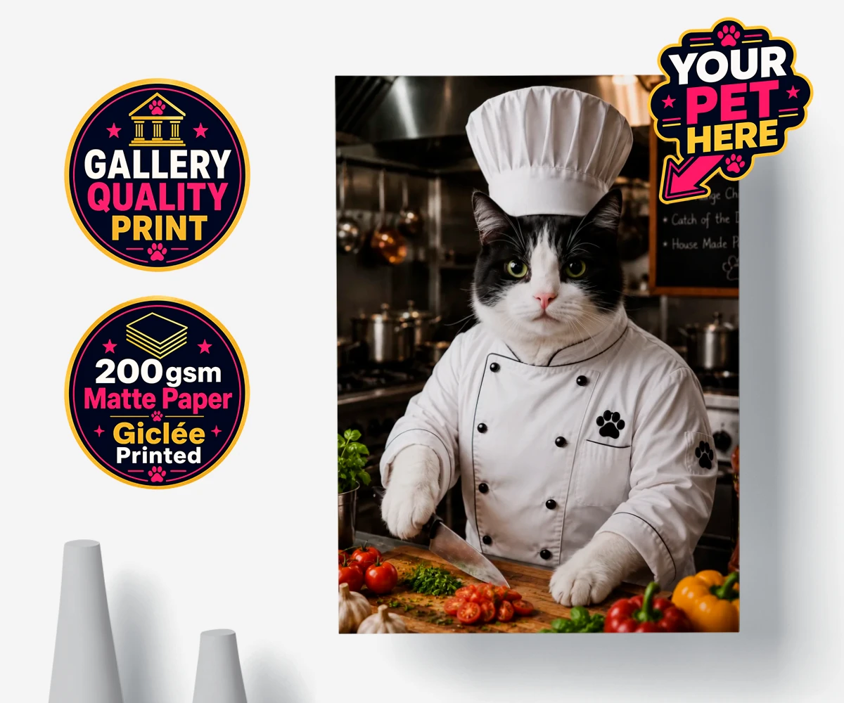 Personalised Master Paw Chef cat premium poster print featuring the purr-fect addition to any cat lover's home!