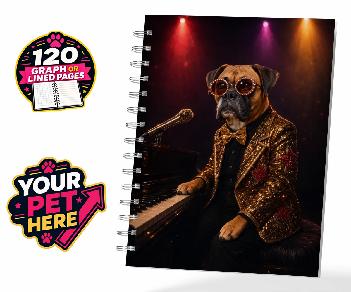 Personalised Rocket Dog dog spiral notebook featuring our dazzling canine superstar!