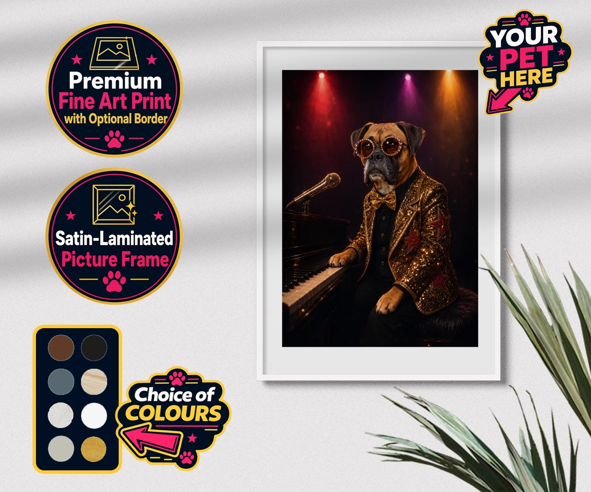 Personalised Rocket Dog dog premium framed print featuring our dazzling canine superstar!