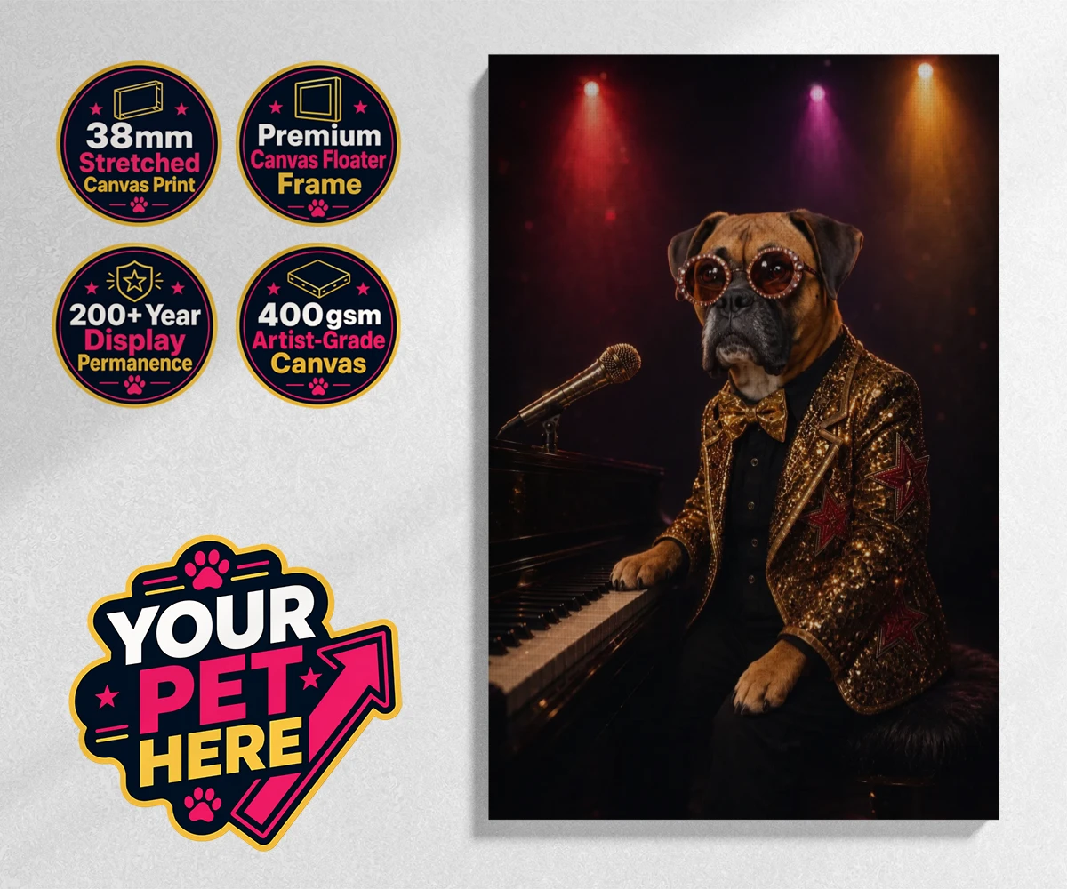 Personalised Rocket Dog dog stretched canvas print featuring our dazzling canine superstar!