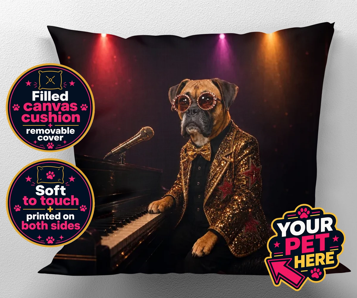 Personalised Rocket Dog dog canvas cushions featuring our dazzling canine superstar!