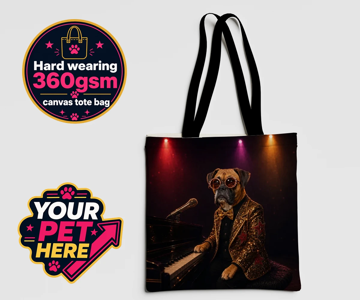 Personalised Rocket Dog dog canvas tote bags featuring our dazzling canine superstar!
