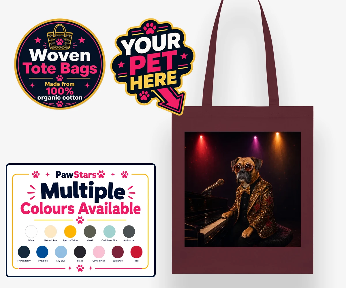 Personalised Rocket Dog dog woven tote bags featuring our dazzling canine superstar!