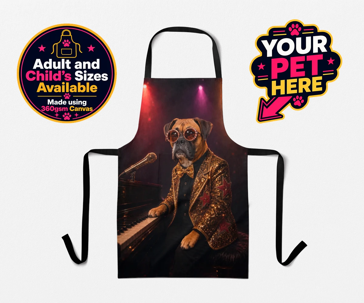 Personalised Rocket Dog dog aprons featuring our dazzling canine superstar!