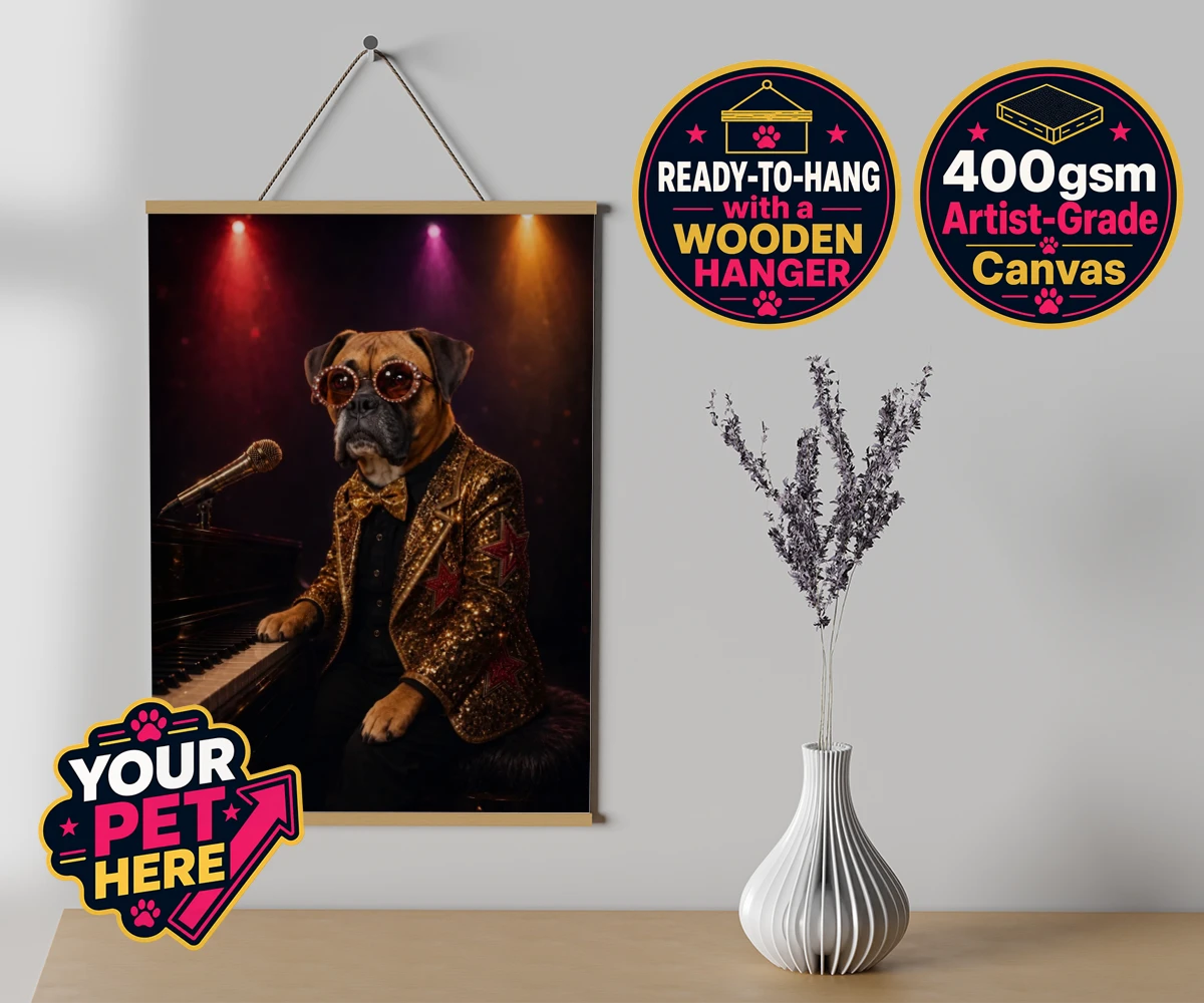 Personalised Rocket Dog dog canvas poster prints with hanger featuring our dazzling canine superstar!