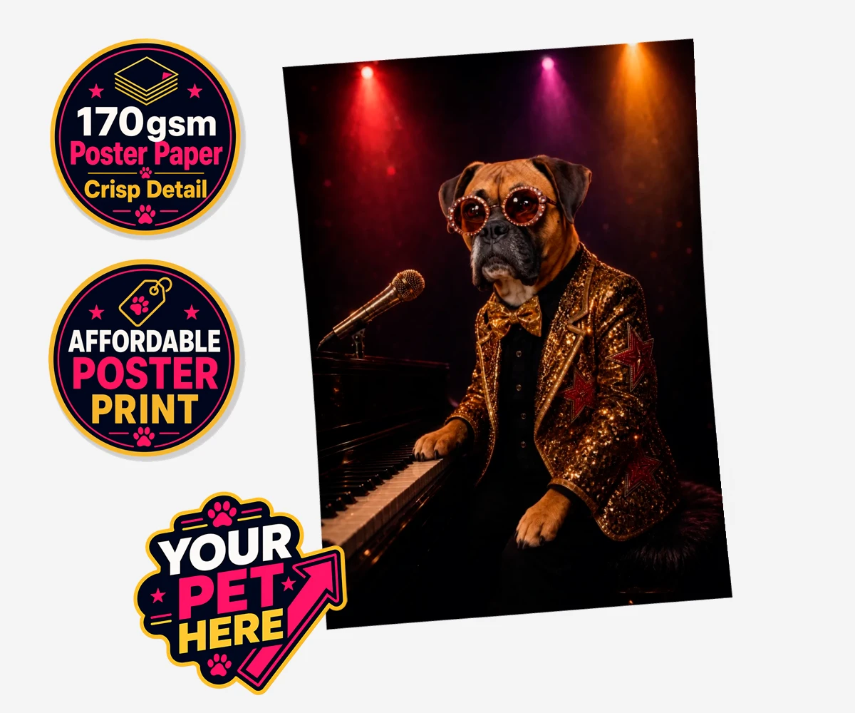 Personalised Rocket Dog dog standard poster print featuring our dazzling canine superstar!