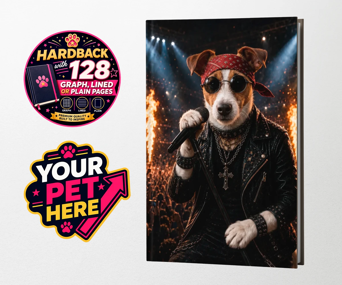 Personalised Rock Legend dog hardback notebooks featuring rock Legend is the perfect blend of canine charisma and rock ‘n’ roll