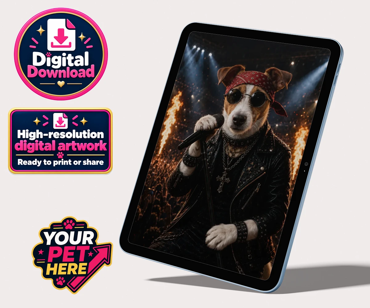 Personalised Rock Legend dog personalised digital downloads featuring rock Legend is the perfect blend of canine charisma and rock ‘n’ roll