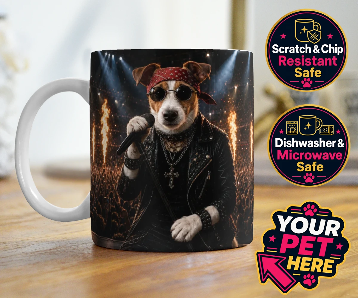 Personalised Rock Legend dog photo mugs featuring rock Legend is the perfect blend of canine charisma and rock ‘n’ roll