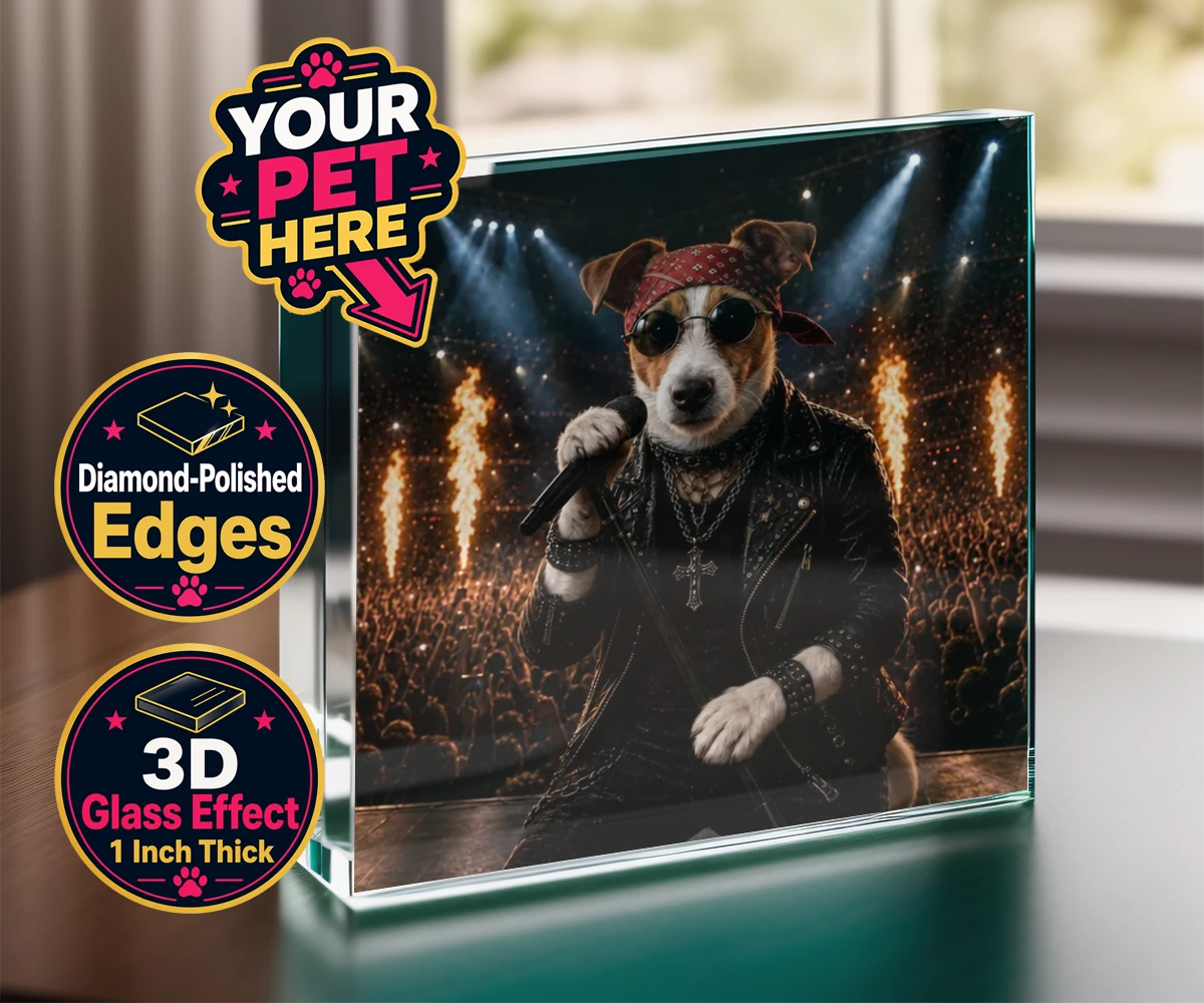 Personalised Rock Legend dog acrylic prisms featuring rock Legend is the perfect blend of canine charisma and rock ‘n’ roll