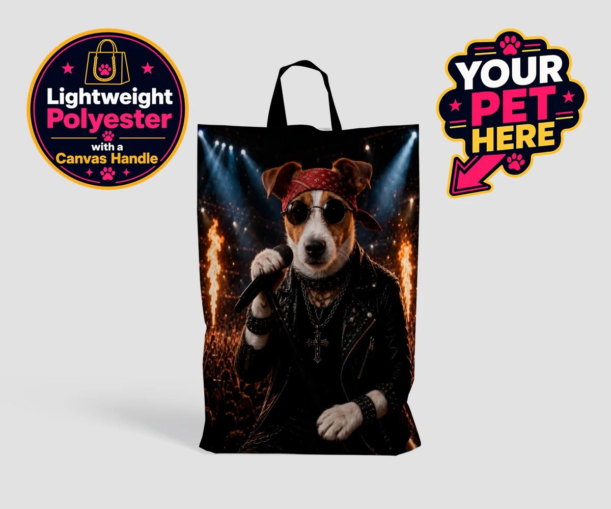 Personalised Rock Legend dog shopping bags featuring rock Legend is the perfect blend of canine charisma and rock ‘n’ roll