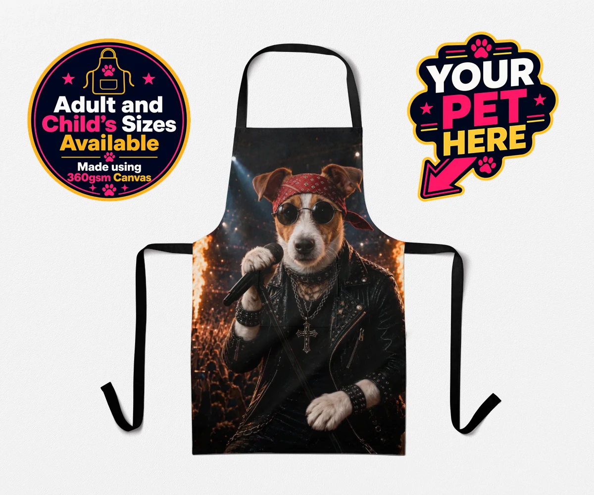 Personalised Rock Legend dog aprons featuring rock Legend is the perfect blend of canine charisma and rock ‘n’ roll