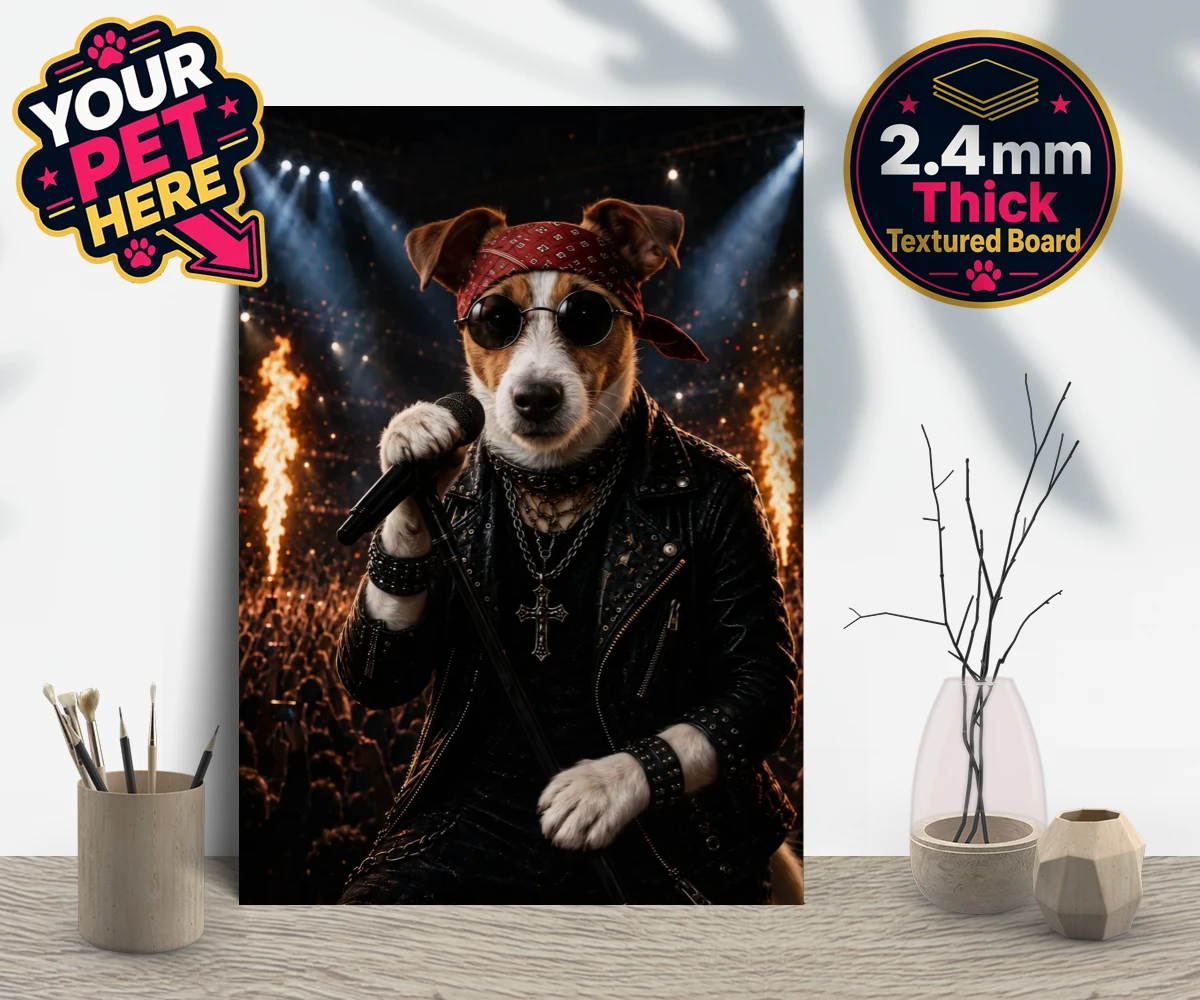 Personalised Rock Legend dog gallery boards featuring rock Legend is the perfect blend of canine charisma and rock ‘n’ roll