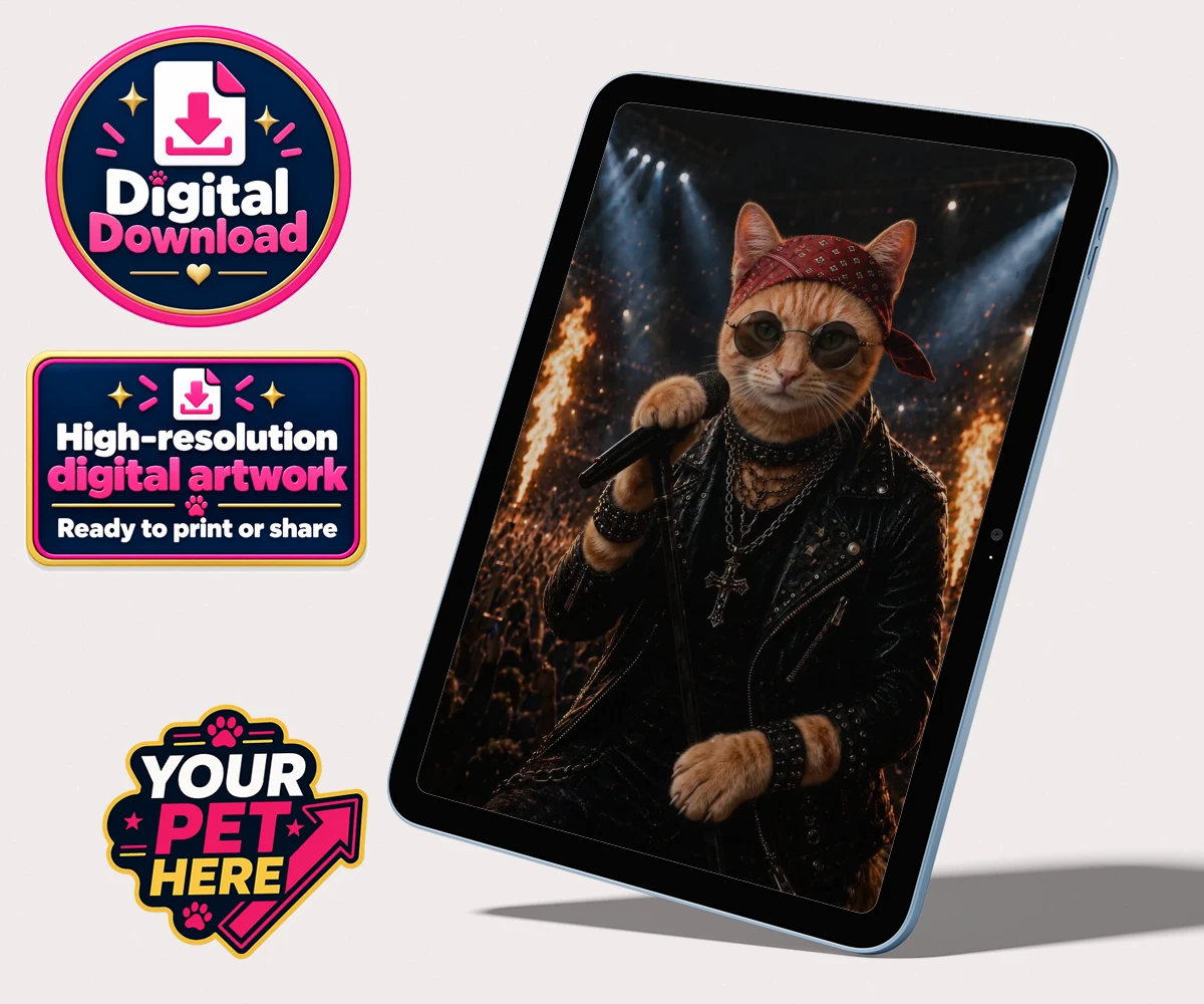 Personalised Rock Legend cat personalised digital downloads featuring meet Rock Legend, the feline superstar ready to steal the show!
