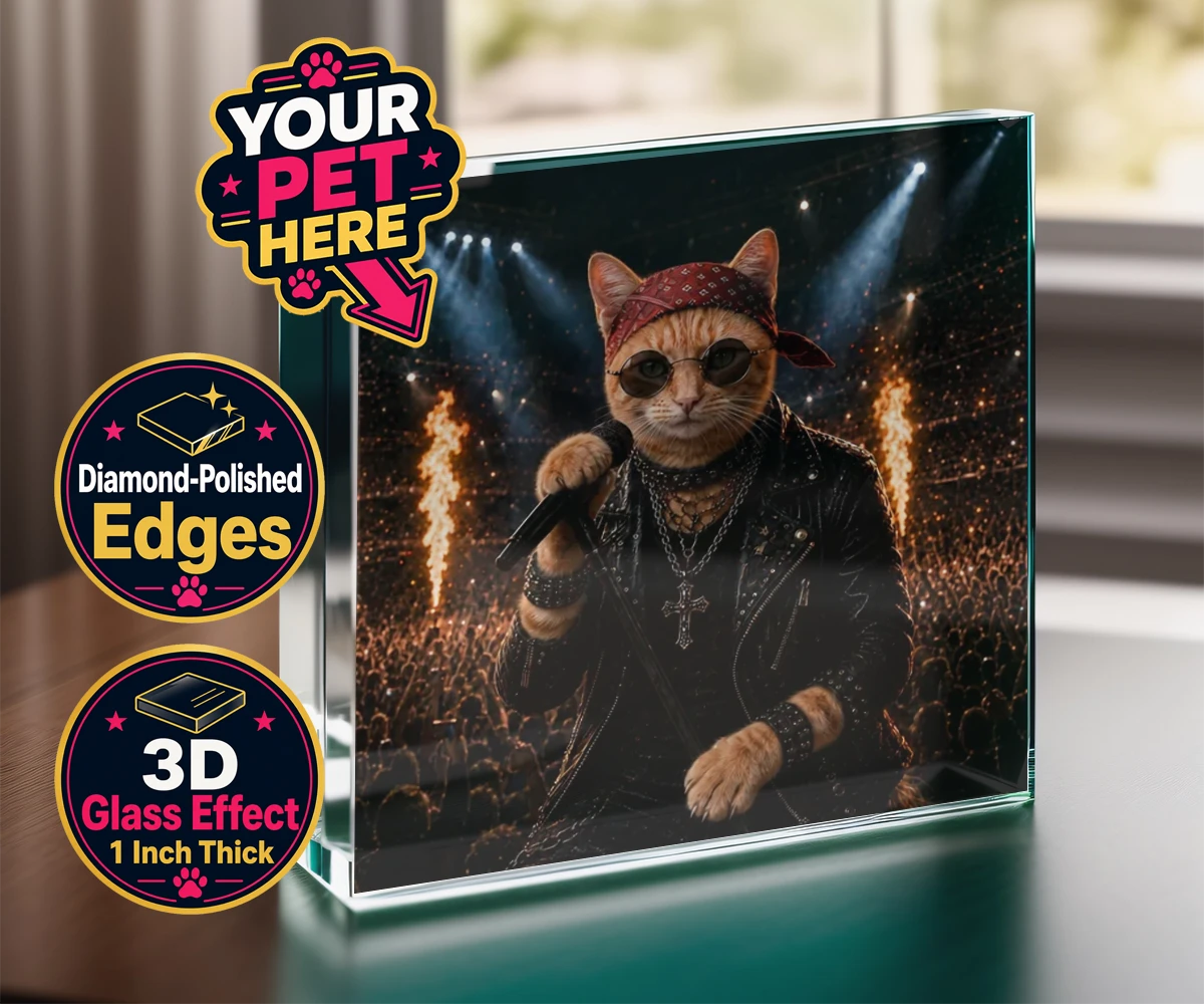 Personalised Rock Legend cat acrylic prisms featuring meet Rock Legend, the feline superstar ready to steal the show!