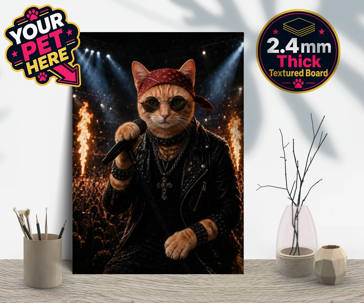 Personalised Rock Legend cat gallery boards featuring meet Rock Legend, the feline superstar ready to steal the show!
