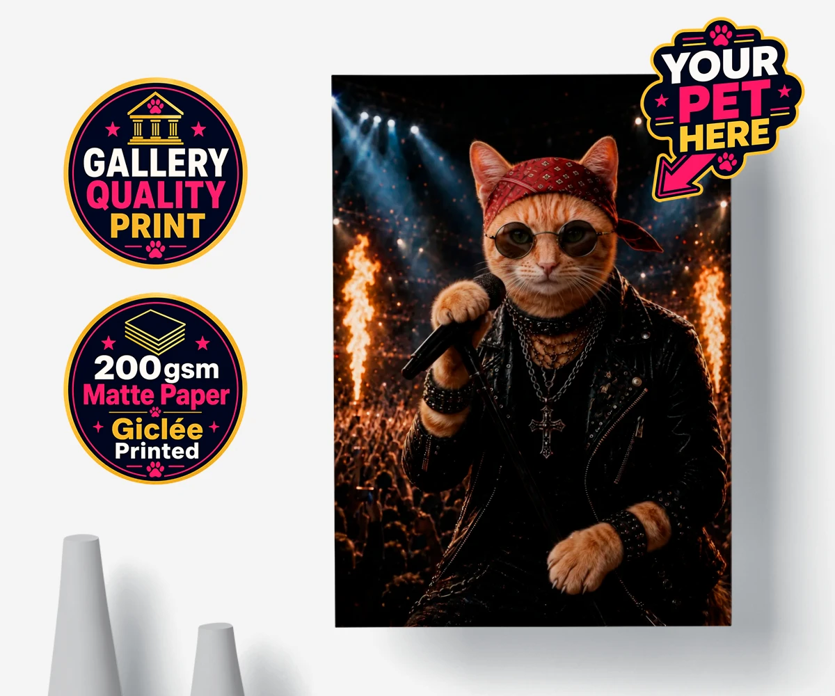 Personalised Rock Legend cat premium poster print featuring meet Rock Legend, the feline superstar ready to steal the show!