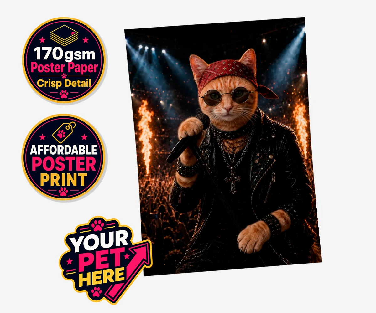 Personalised Rock Legend cat standard poster print featuring meet Rock Legend, the feline superstar ready to steal the show!