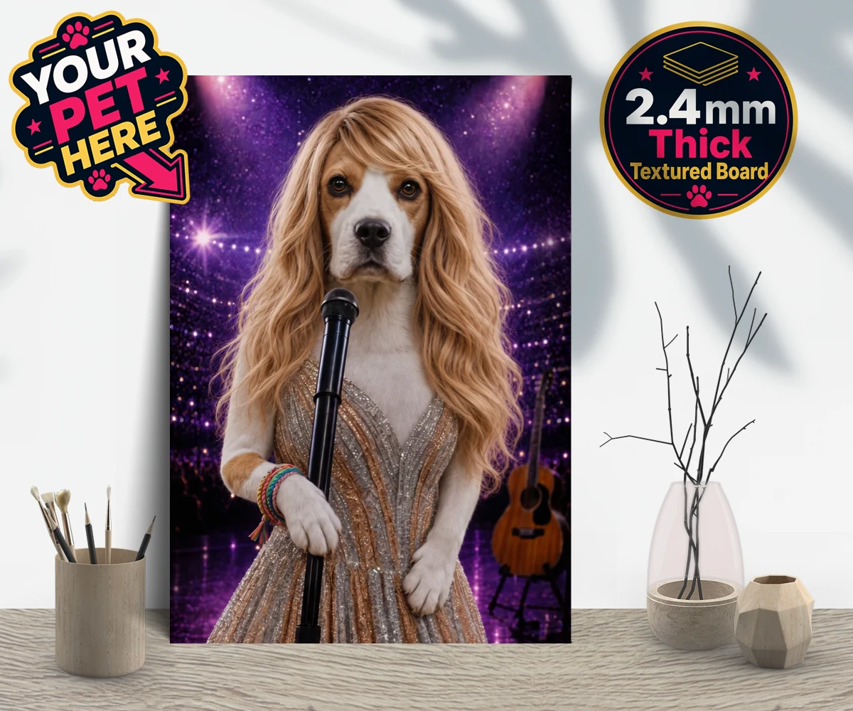 Personalised Swiftie Paws dog gallery boards featuring the enchanting canine star of the stage, ready to steal hearts with he