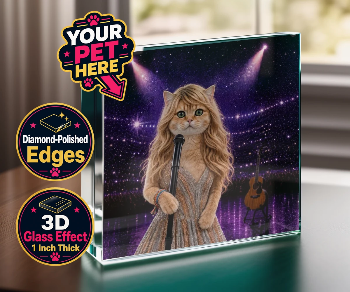 Personalised Swiftie Paws cat acrylic prisms featuring the purr-fect blend of feline charm and musical flair!