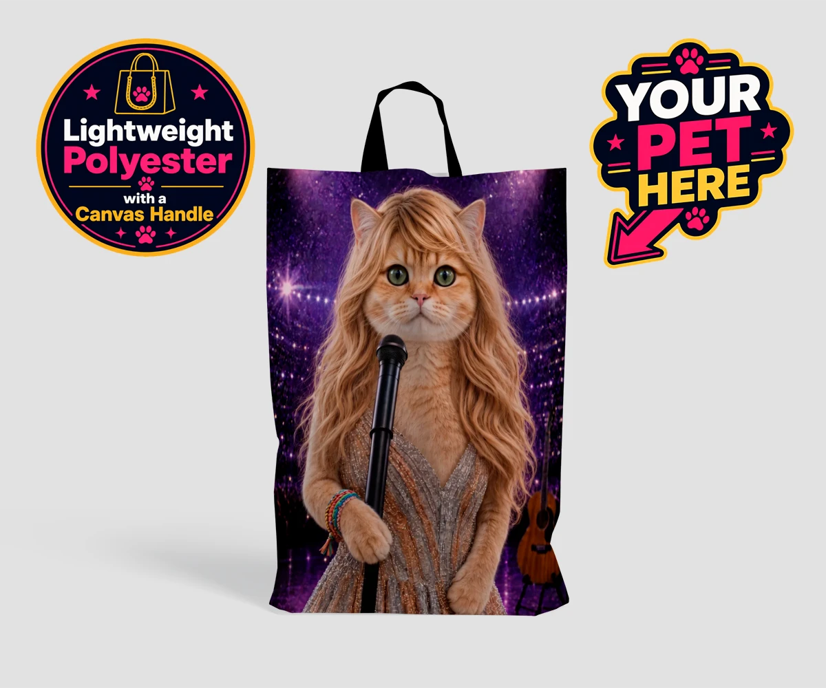 Personalised Swiftie Paws cat shopping bags featuring the purr-fect blend of feline charm and musical flair!