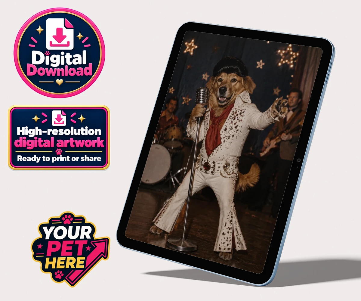 Personalised Rock ’n’ Roll Pet dog personalised digital downloads featuring a canine sensation that will have your heart strumming in delight!