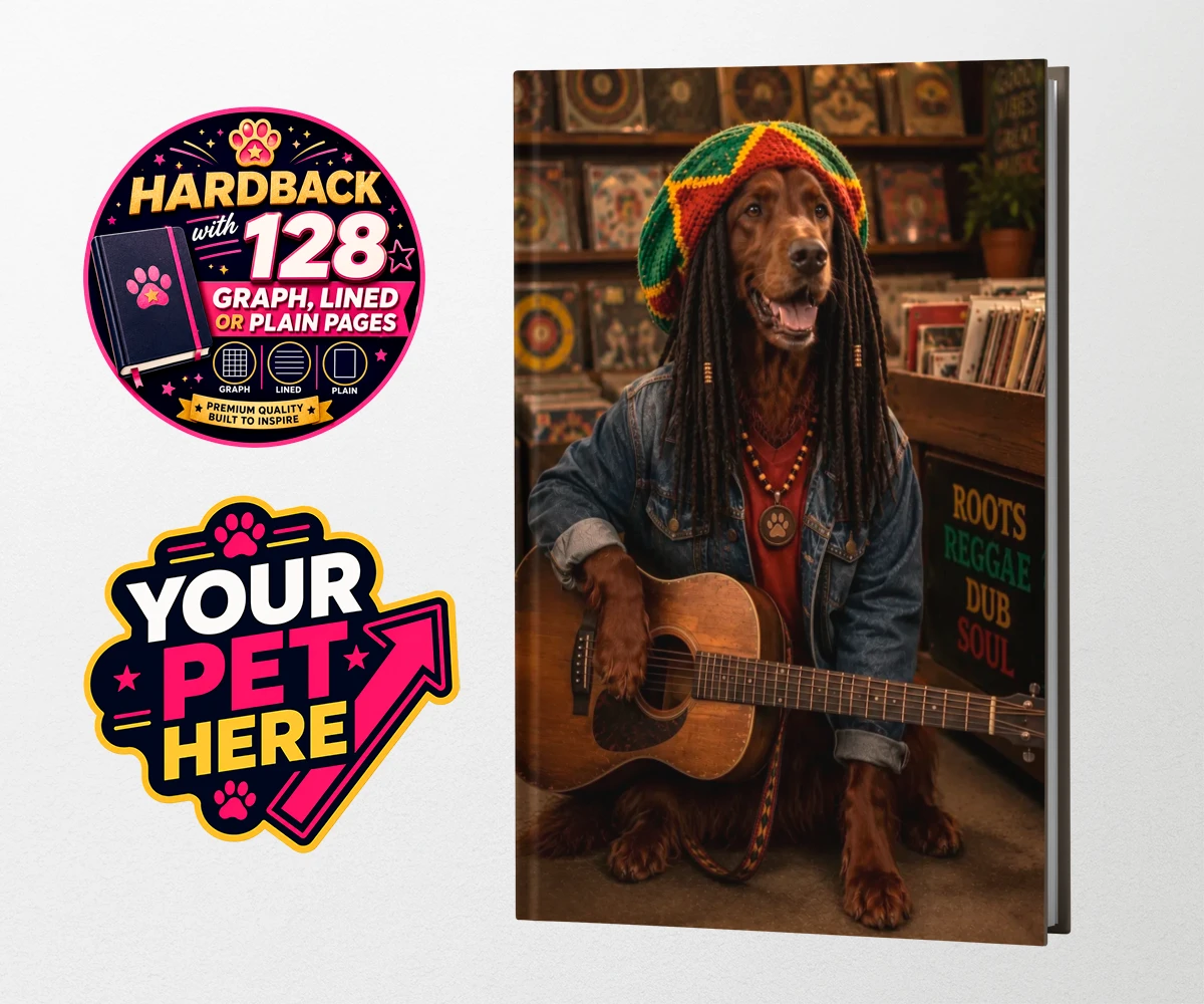 Personalised I Bit the Sheriff dog hardback notebooks featuring meet I Bit the Sheriff, a charismatic canine channeling his inner regg