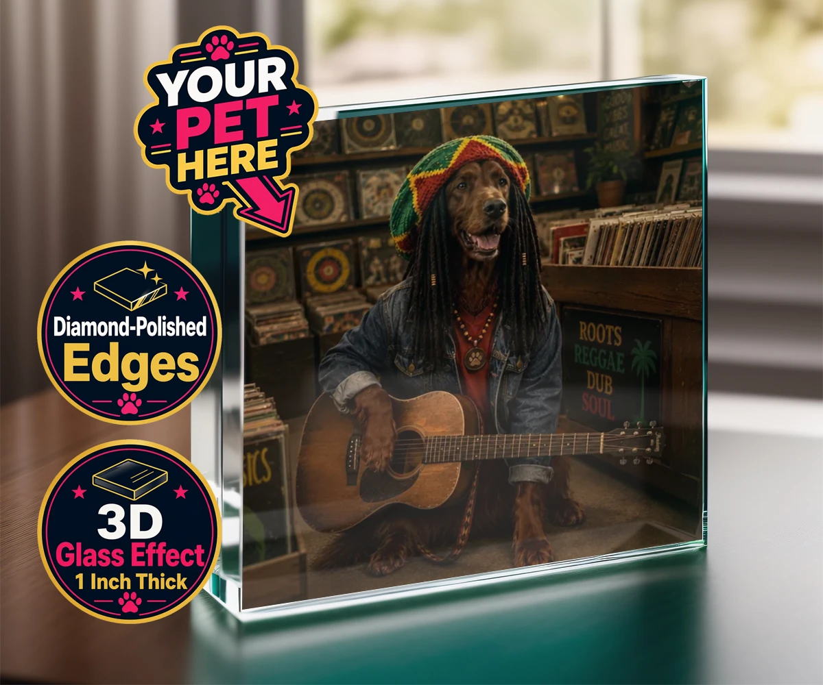Personalised I Bit the Sheriff dog acrylic prisms featuring meet I Bit the Sheriff, a charismatic canine channeling his inner regg