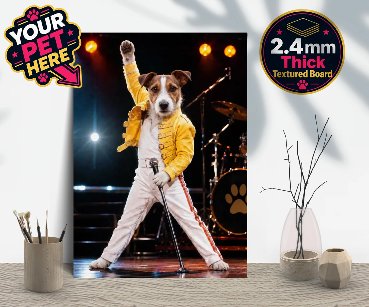 Personalised The Paw Must Go On dog gallery boards featuring meet "The Paw Must Go On," a delightful tribute to music legends that