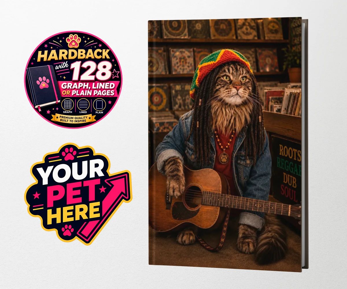 Personalised I Bit the Sheriff cat hardback notebooks featuring meet "I Bit the Sheriff," the purr-fect blend of feline charm and musi