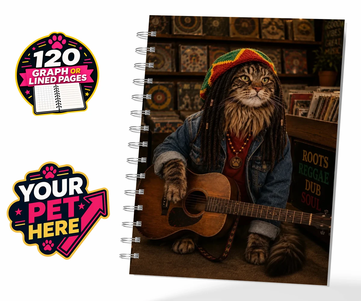 Personalised I Bit the Sheriff cat spiral notebook featuring meet "I Bit the Sheriff," the purr-fect blend of feline charm and musi