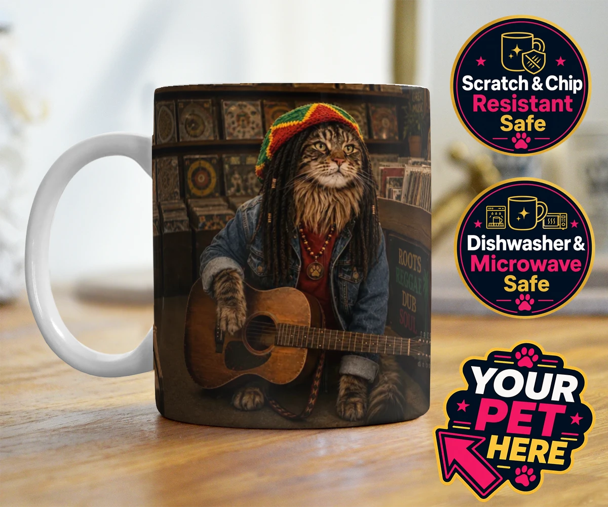 Personalised I Bit the Sheriff cat photo mugs featuring meet "I Bit the Sheriff," the purr-fect blend of feline charm and musi