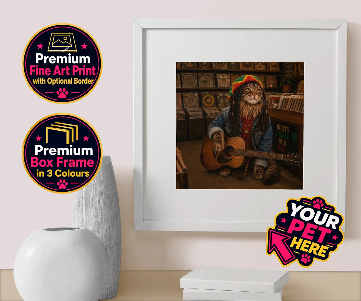 Personalised I Bit the Sheriff cat box framed print featuring meet "I Bit the Sheriff," the purr-fect blend of feline charm and musi