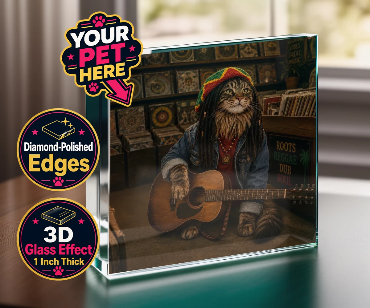 Personalised I Bit the Sheriff cat acrylic prisms featuring meet "I Bit the Sheriff," the purr-fect blend of feline charm and musi