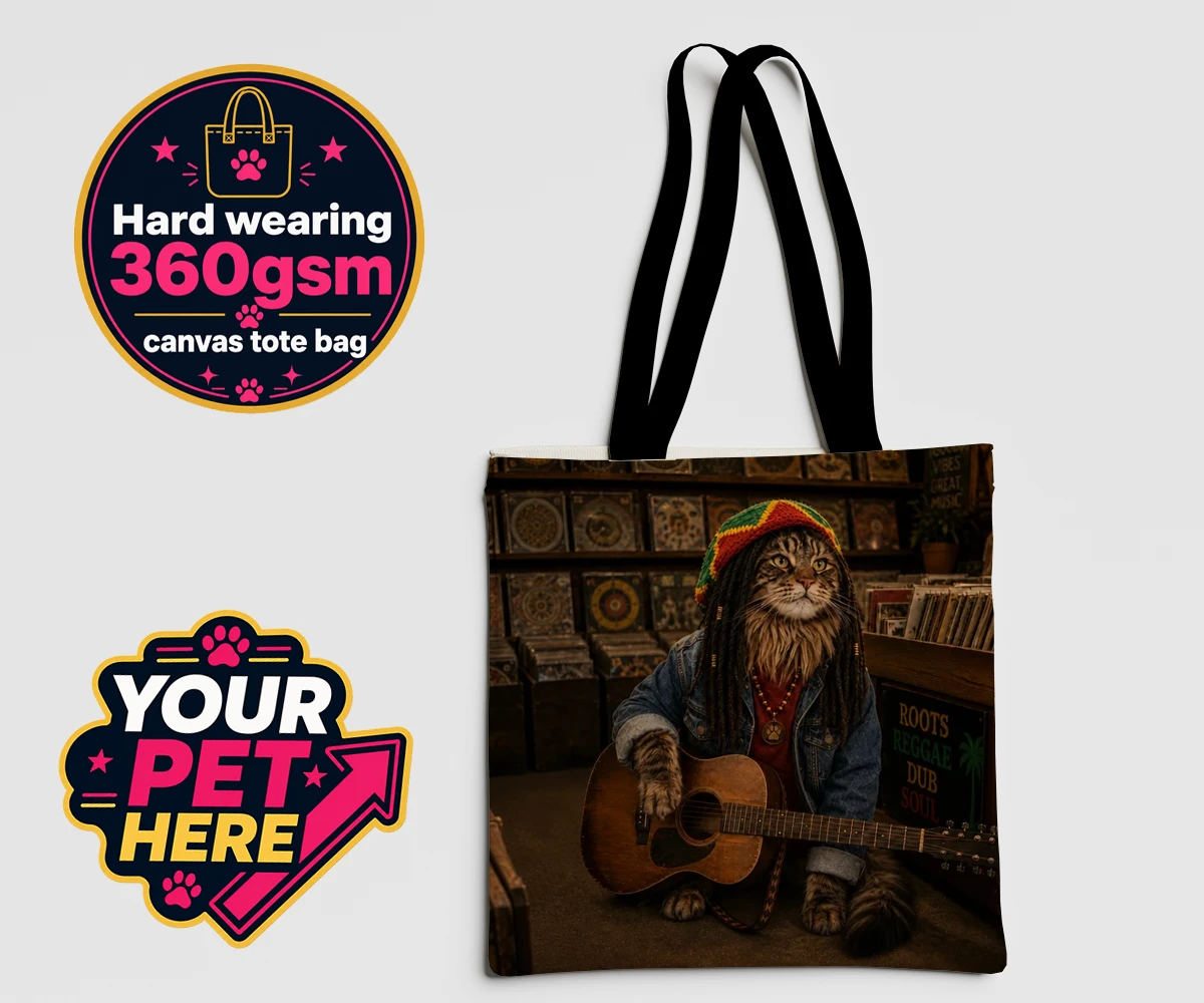 Personalised I Bit the Sheriff cat canvas tote bags featuring meet "I Bit the Sheriff," the purr-fect blend of feline charm and musi