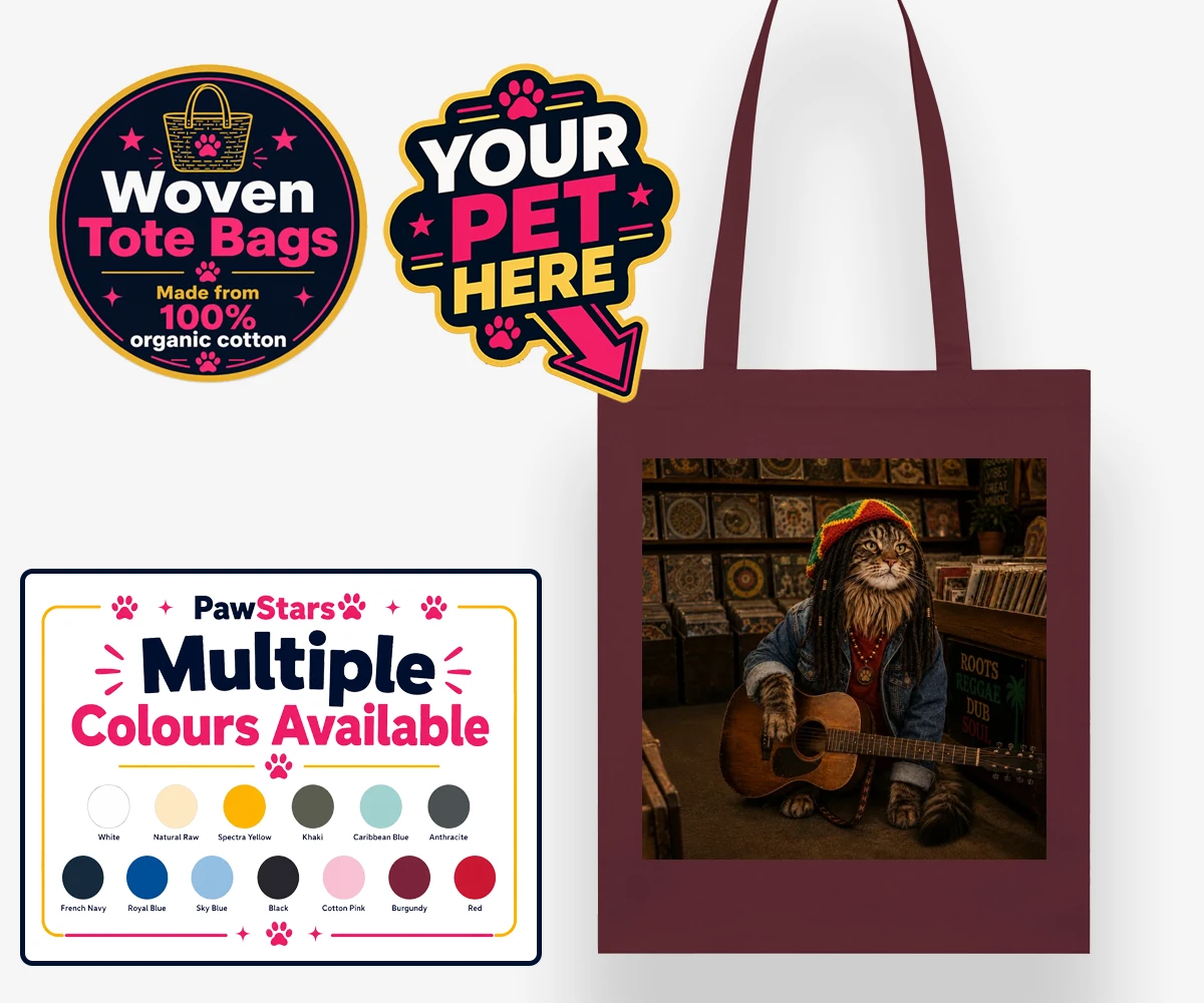 Personalised I Bit the Sheriff cat woven tote bags featuring meet "I Bit the Sheriff," the purr-fect blend of feline charm and musi