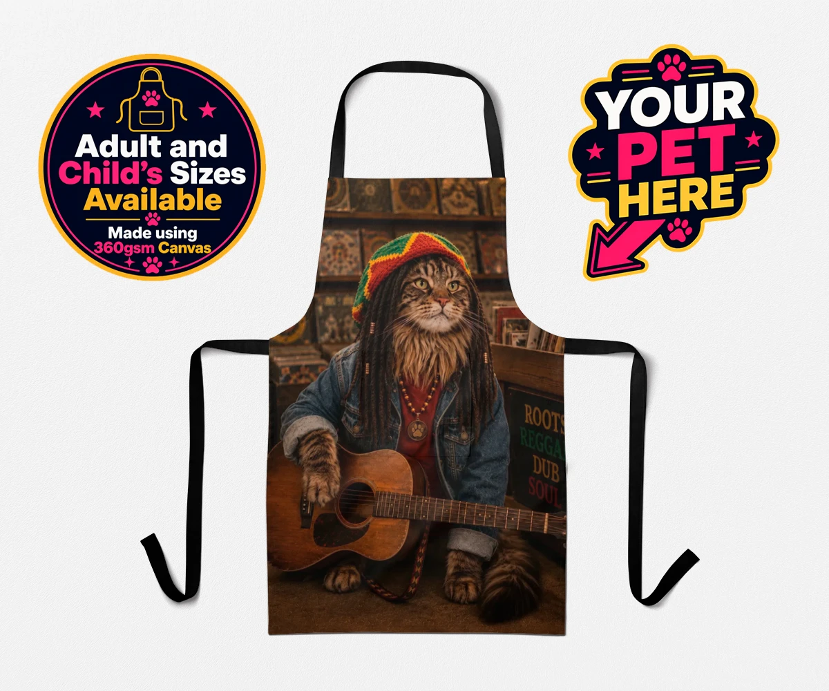 Personalised I Bit the Sheriff cat aprons featuring meet "I Bit the Sheriff," the purr-fect blend of feline charm and musi