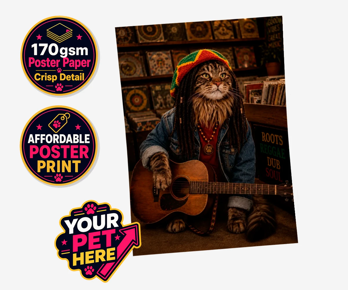 Personalised I Bit the Sheriff cat standard poster print featuring meet "I Bit the Sheriff," the purr-fect blend of feline charm and musi