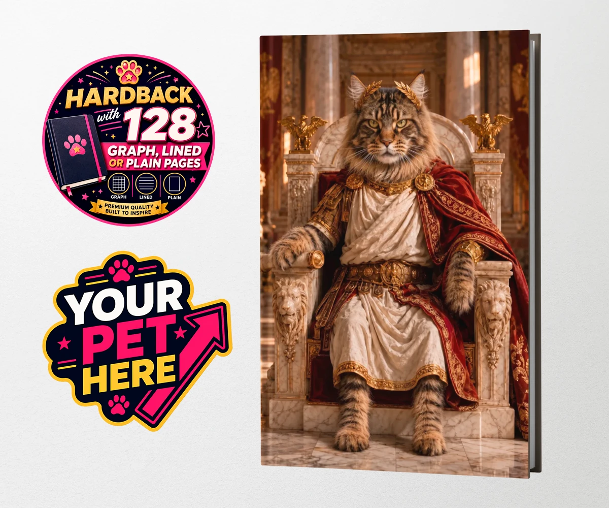 Personalised Paw Emperor cat hardback notebooks featuring a portrait that embodies the regal essence every cat owner knows their