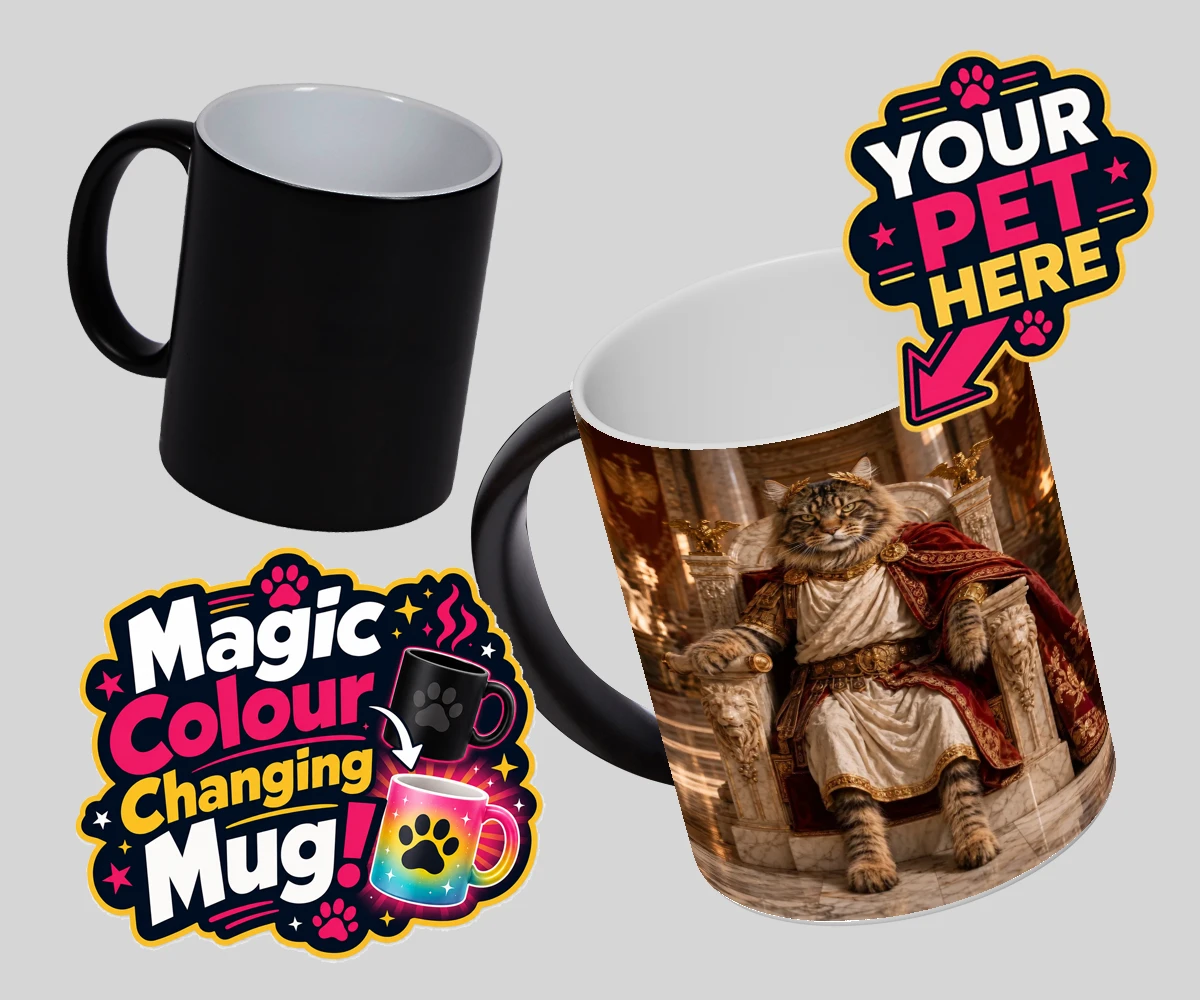 Personalised Paw Emperor cat magic photo mugs featuring a portrait that embodies the regal essence every cat owner knows their