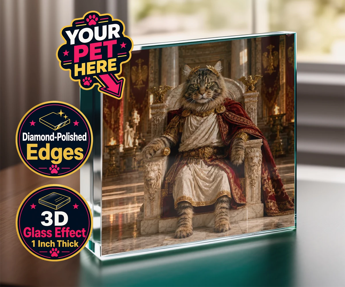 Personalised Paw Emperor cat acrylic prisms featuring a portrait that embodies the regal essence every cat owner knows their