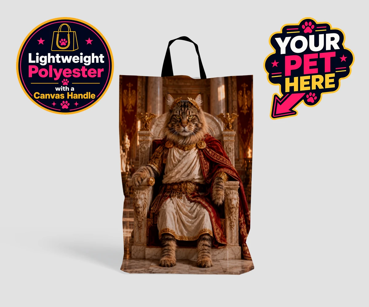 Personalised Paw Emperor cat shopping bags featuring a portrait that embodies the regal essence every cat owner knows their